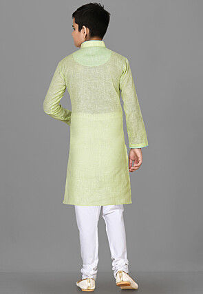 Solid Color Cotton Kurta Set in Light Green