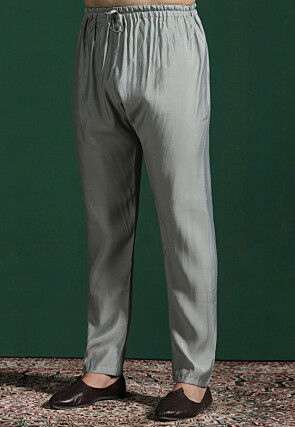 Solid Color Cotton Kurta Set in Light Grey