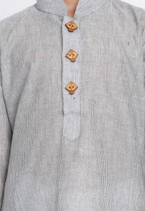 Solid Color Cotton Kurta Set in Light Grey
