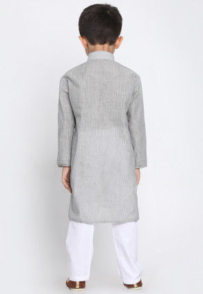 Solid Color Cotton Kurta Set in Light Grey