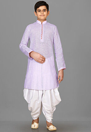 Solid Color Cotton Kurta Set in Light Purple