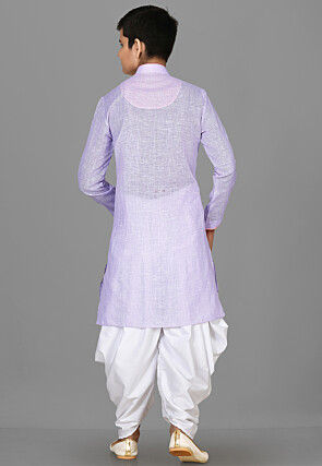 Solid Color Cotton Kurta Set in Light Purple