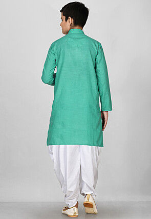 Solid Color Cotton Kurta Set in Light Teal Green