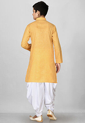 Solid Color Cotton Kurta Set in Mustard