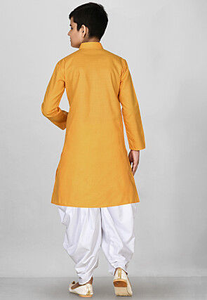 Solid Color Cotton Kurta Set in Mustard
