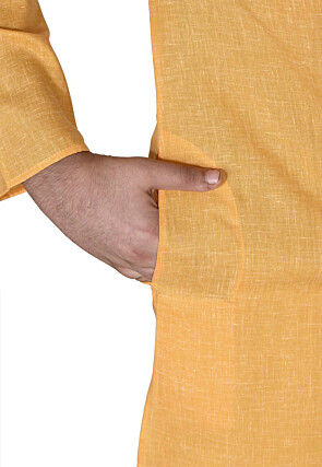 Solid Color Cotton Kurta Set in Mustard