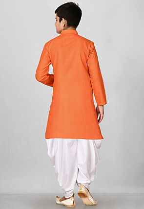 Solid Color Cotton Kurta Set in Orange