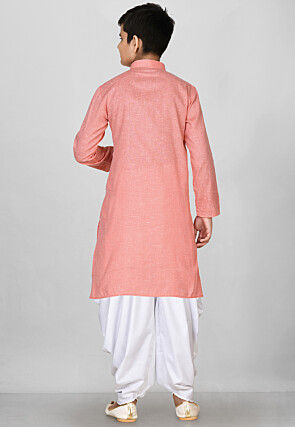 Solid Color Cotton Kurta Set in Peach