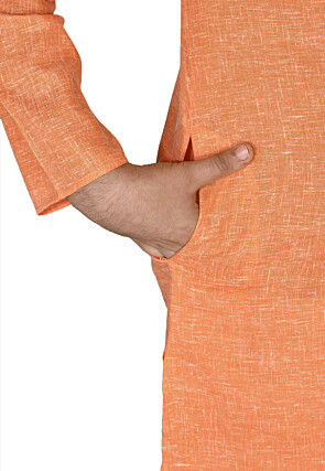 Solid Color Cotton Kurta Set in Peach