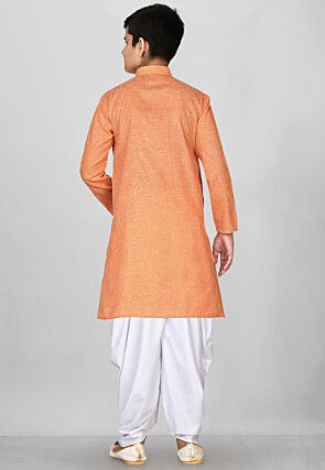 Solid Color Cotton Kurta Set in Peach