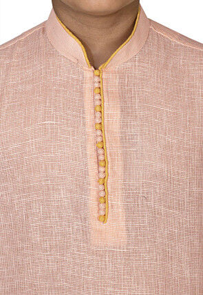 Solid Color Cotton Kurta Set in Peach