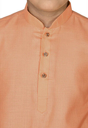 Solid Color Cotton Kurta Set in Peach