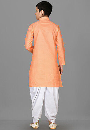 Solid Color Cotton Kurta Set in Peach