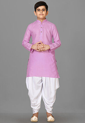 Solid Color Cotton Kurta Set in Pink
