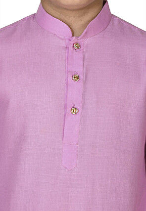Solid Color Cotton Kurta Set in Pink