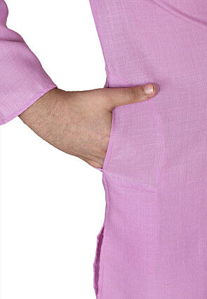 Solid Color Cotton Kurta Set in Pink
