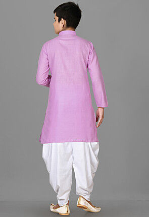 Solid Color Cotton Kurta Set in Pink