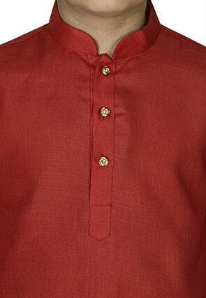 Solid Color Cotton Kurta Set in Red