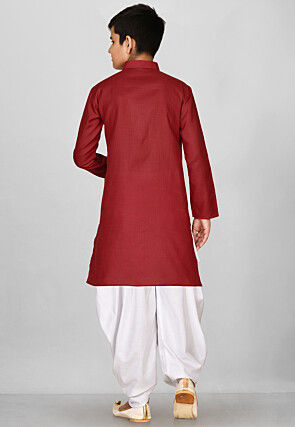 Solid Color Cotton Kurta Set in Red