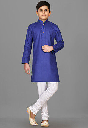 Solid Color Cotton Kurta Set in Royal Blue