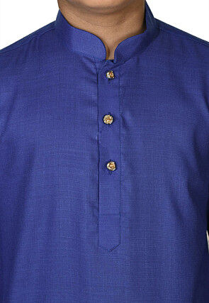 Solid Color Cotton Kurta Set in Royal Blue
