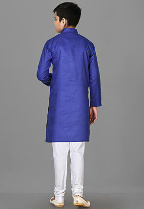 Solid Color Cotton Kurta Set in Royal Blue