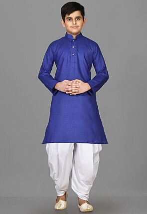 Solid Color Cotton Kurta Set in Royal Blue