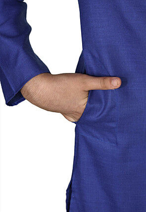 Solid Color Cotton Kurta Set in Royal Blue