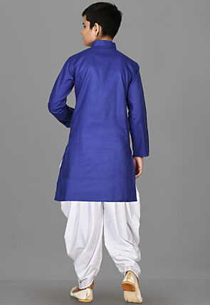 Solid Color Cotton Kurta Set in Royal Blue