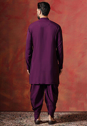 Solid Color Cotton Kurta Set in Violet