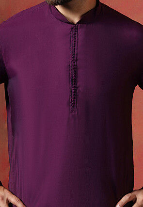 Solid Color Cotton Kurta Set in Violet