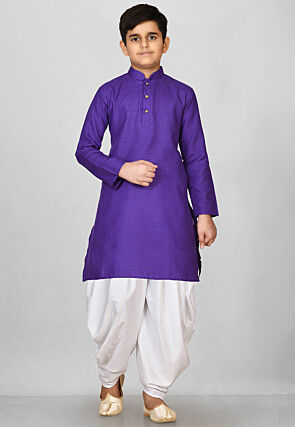 Solid Color Cotton Kurta Set in Violet