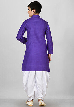 Solid Color Cotton Kurta Set in Violet