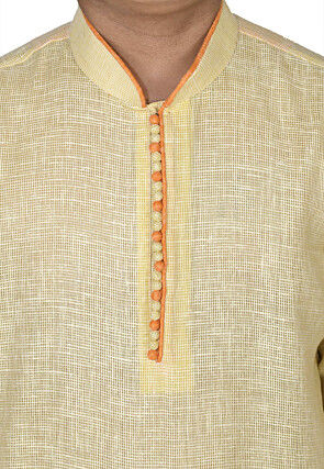 Solid Color Cotton Kurta Set in Yellow