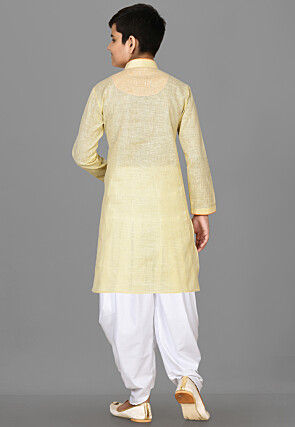 Solid Color Cotton Kurta Set in Yellow