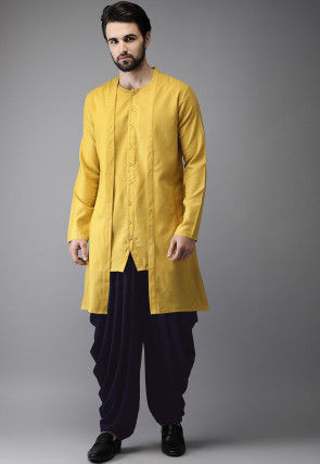 Solid Color Cotton Layered Dhoti Kurta in Mustard