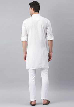 Solid Color Cotton Layered Kurta Set in White