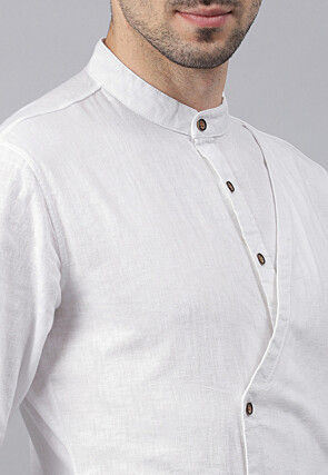 Solid Color Cotton Layered Kurta Set in White