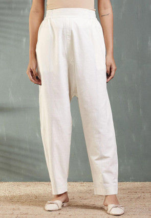 Solid Color Cotton Linen Pant in Cream