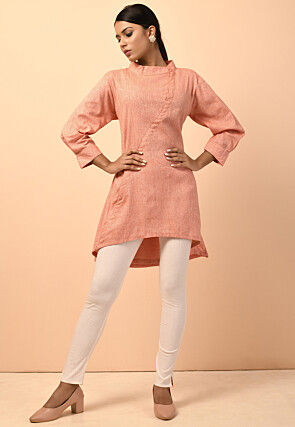 Solid Color Cotton Linen Tunic in Peach