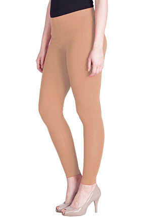 Solid Color Cotton Lycra Ankle Length Leggings in Peach