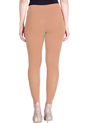 Solid Color Cotton Lycra Ankle Length Leggings in Peach