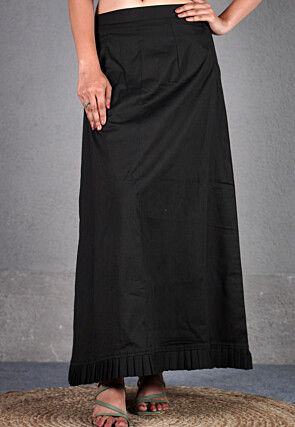 Solid Color Cotton Lycra (Elastane) Petticoat in Black