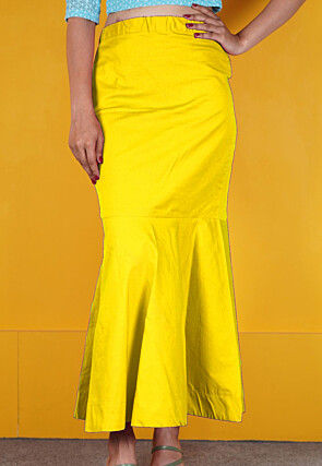 Solid Color Cotton Lycra Fish Cut Petticoat in Yellow