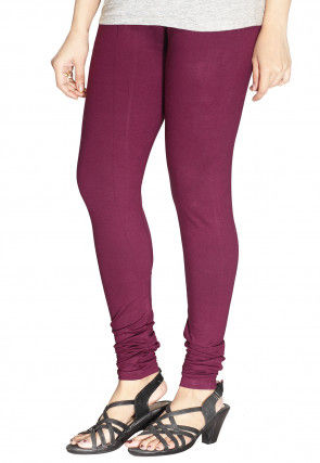 Solid Color Cotton Lycra Leggings in Purple