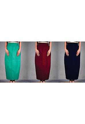 Solid Color Cotton Lycra Petticoat Combo Set in Multicolor