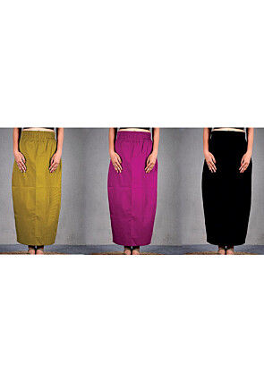 Solid Color Cotton Lycra Petticoat Combo Set in Multicolor