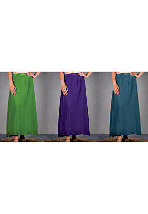 Solid Color Cotton Lycra Petticoat Combo Set in Multicolor