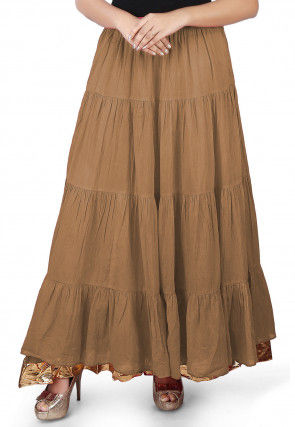Solid Color Cotton Mulmul Skirts in Dark Beige