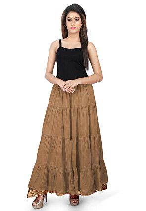 Solid Color Cotton Mulmul Skirts in Dark Beige